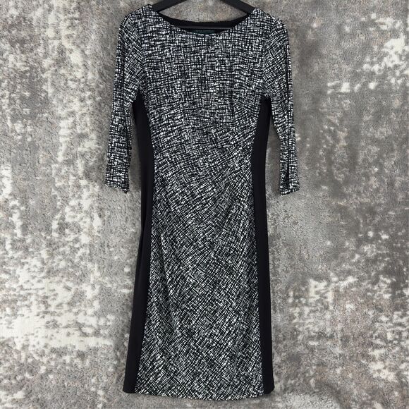 Lauren Ralph Lauren Size 6 Abstract Crisscross Knee Length Sheath Dress Black - Picture 1 of 10